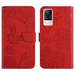 For vivo S9e Skin Feel Butterfly Peony Embossed Leather Phone Case(Red)