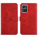 For vivo S10 / S10 Pro Skin Feel Butterfly Peony Embossed Leather Phone Case(Red)