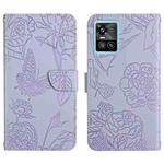 For vivo S10 / S10 Pro Skin Feel Butterfly Peony Embossed Leather Phone Case(Purple)