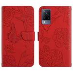 For vivo V21 5G Skin Feel Butterfly Peony Embossed Leather Phone Case(Red)