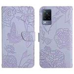 For vivo V21 5G Skin Feel Butterfly Peony Embossed Leather Phone Case(Purple)