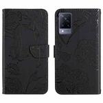 For vivo V21 5G Skin Feel Butterfly Peony Embossed Leather Phone Case(Black)