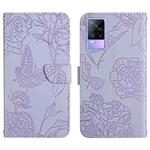 For vivo V21e Skin Feel Butterfly Peony Embossed Leather Phone Case(Purple)