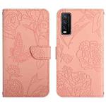 For vivo Y20 Skin Feel Butterfly Peony Embossed Leather Phone Case(Pink)