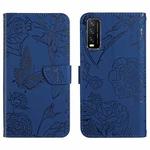 For vivo Y20 Skin Feel Butterfly Peony Embossed Leather Phone Case(Blue)