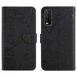 For vivo Y20 Skin Feel Butterfly Peony Embossed Leather Phone Case(Black)