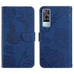 For vivo Y51 2020 Skin Feel Butterfly Peony Embossed Leather Phone Case(Blue)