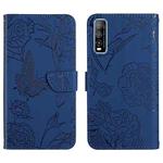 For vivo Y70s Skin Feel Butterfly Peony Embossed Leather Phone Case(Blue)