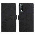 For vivo Y70s Skin Feel Butterfly Peony Embossed Leather Phone Case(Black)