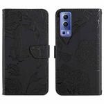 For vivo Y72 5G Skin Feel Butterfly Peony Embossed Leather Phone Case(Black)