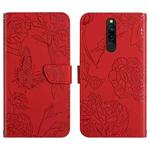 For Xiaomi Redmi 8 / 8A Skin Feel Butterfly Peony Embossed Leather Phone Case(Red)