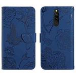 For Xiaomi Redmi 8 / 8A Skin Feel Butterfly Peony Embossed Leather Phone Case(Blue)