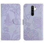 For Xiaomi Redmi 9 Skin Feel Butterfly Peony Embossed Leather Phone Case(Purple)