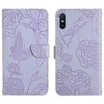 For Xiaomi Redmi 9A Skin Feel Butterfly Peony Embossed Leather Phone Case(Purple)