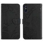 For Xiaomi Redmi 9A Skin Feel Butterfly Peony Embossed Leather Phone Case(Black)