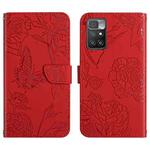 For Xiaomi Redmi 10 4G Skin Feel Butterfly Peony Embossed Leather Phone Case(Red)