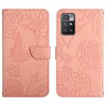 For Xiaomi Redmi 10 5G / Note 11E Skin Feel Butterfly Peony Embossed Leather Phone Case(Pink)