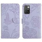 For Xiaomi Redmi 10 5G / Note 11E Skin Feel Butterfly Peony Embossed Leather Phone Case(Purple)