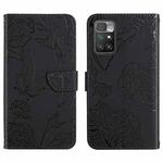 For Xiaomi Redmi 10 5G / Note 11E Skin Feel Butterfly Peony Embossed Leather Phone Case(Black)