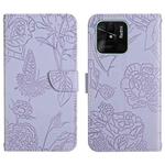 For Xiaomi Redmi 10C Skin Feel Butterfly Peony Embossed Leather Phone Case(Purple)