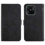 For Xiaomi Redmi 10C Skin Feel Butterfly Peony Embossed Leather Phone Case(Black)