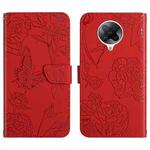 For Xiaomi Redmi K30 Pro Skin Feel Butterfly Peony Embossed Leather Phone Case(Red)