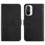 For Xiaomi Redmi K40 Skin Feel Butterfly Peony Embossed Leather Phone Case(Black)