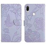 For Xiaomi Redmi Note 7 Skin Feel Butterfly Peony Embossed Leather Phone Case(Purple)