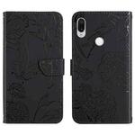 For Xiaomi Redmi Note 7 Skin Feel Butterfly Peony Embossed Leather Phone Case(Black)