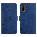 For Xiaomi Redmi Note 9 4G Skin Feel Butterfly Peony Embossed Leather Phone Case(Blue)