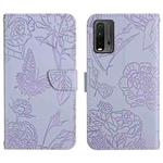 For Xiaomi Redmi Note 9 4G Skin Feel Butterfly Peony Embossed Leather Phone Case(Purple)