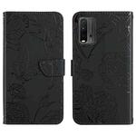 For Xiaomi Redmi Note 9 4G Skin Feel Butterfly Peony Embossed Leather Phone Case(Black)