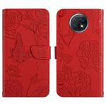 For Xiaomi Redmi Note 9 5G Skin Feel Butterfly Peony Embossed Leather Phone Case(Red)