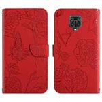 For Xiaomi Redmi Note 9 Pro Skin Feel Butterfly Peony Embossed Leather Phone Case(Red)