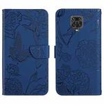 For Xiaomi Redmi Note 9 Pro Skin Feel Butterfly Peony Embossed Leather Phone Case(Blue)