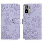 For Xiaomi Redmi Note 10 4G Skin Feel Butterfly Peony Embossed Leather Phone Case(Purple)