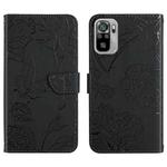 For Xiaomi Redmi Note 10 4G Skin Feel Butterfly Peony Embossed Leather Phone Case(Black)