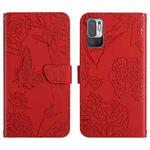 For Xiaomi Redmi Note 10 5G Skin Feel Butterfly Peony Embossed Leather Phone Case(Red)