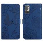 For Xiaomi Redmi Note 10 5G Skin Feel Butterfly Peony Embossed Leather Phone Case(Blue)