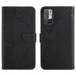 For Xiaomi Redmi Note 10 5G Skin Feel Butterfly Peony Embossed Leather Phone Case(Black)