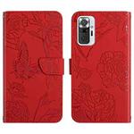 For Xiaomi Redmi Note 10 Pro Skin Feel Butterfly Peony Embossed Leather Phone Case(Red)