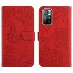 For Xiaomi Redmi Note 11S Skin Feel Butterfly Peony Embossed Leather Phone Case(Red)