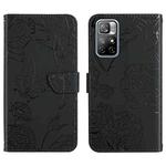 For Xiaomi Redmi Note 11S Skin Feel Butterfly Peony Embossed Leather Phone Case(Black)
