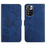 For Xiaomi Redmi Note 11 5G Chinese Version Skin Feel Butterfly Peony Embossed Leather Phone Case(Blue)