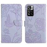For Xiaomi Redmi Note 11 5G Chinese Version Skin Feel Butterfly Peony Embossed Leather Phone Case(Purple)