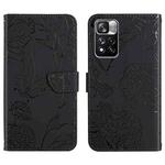 For Xiaomi Redmi Note 11 5G Chinese Version Skin Feel Butterfly Peony Embossed Leather Phone Case(Black)