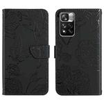 For Xiaomi Redmi Note 11 Pro Foreign Version Skin Feel Butterfly Peony Embossed Leather Phone Case(Black)