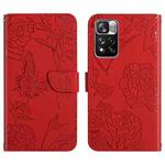 For Xiaomi Redmi Note 11 Pro / Poco M4 Pro 5G Skin Feel Butterfly Peony Embossed Leather Phone Case(Red)