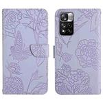 For Xiaomi Redmi Note 11 Pro / Poco M4 Pro 5G Skin Feel Butterfly Peony Embossed Leather Phone Case(Purple)
