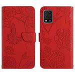For Xiaomi Mi 10 Lite 5G Skin Feel Butterfly Peony Embossed Leather Phone Case(Red)